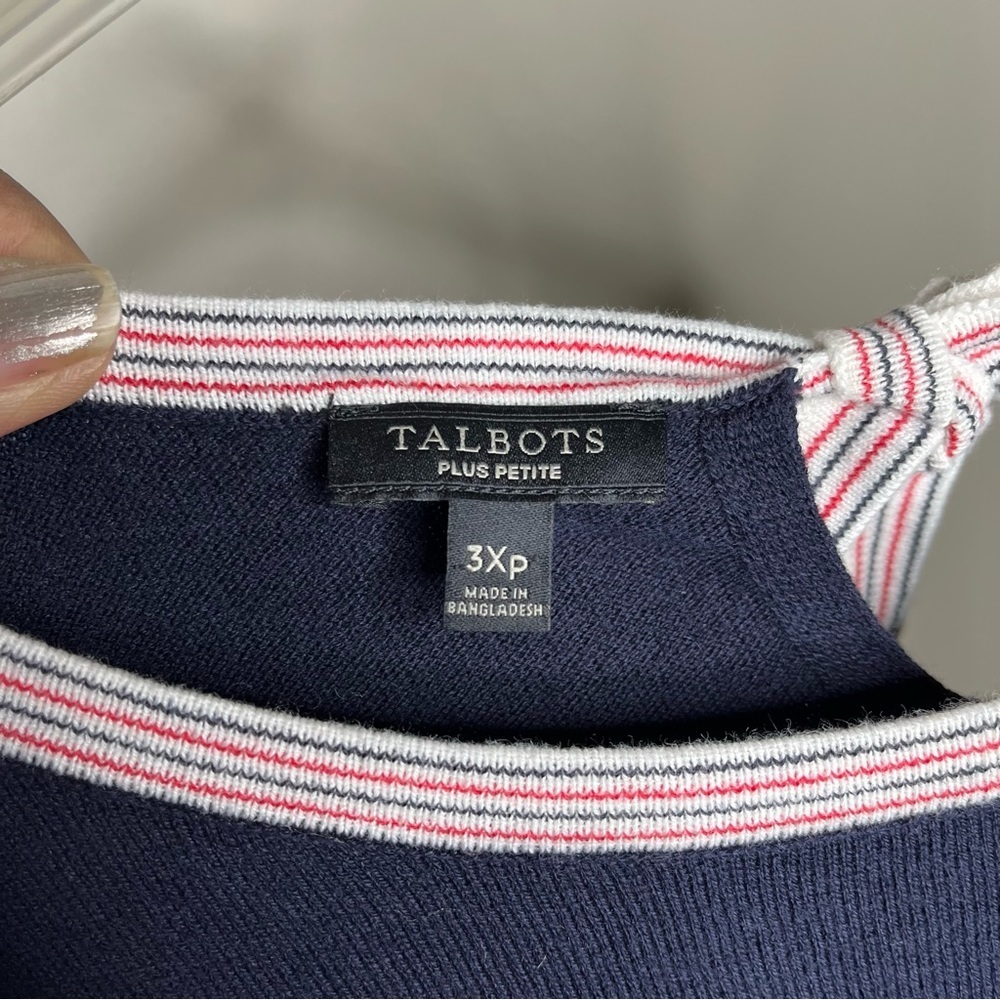 Talbots Plus Petite Navy Knit Pullover Sweater with Red/White/Blue Heart 3XP - Picture 4 of 11